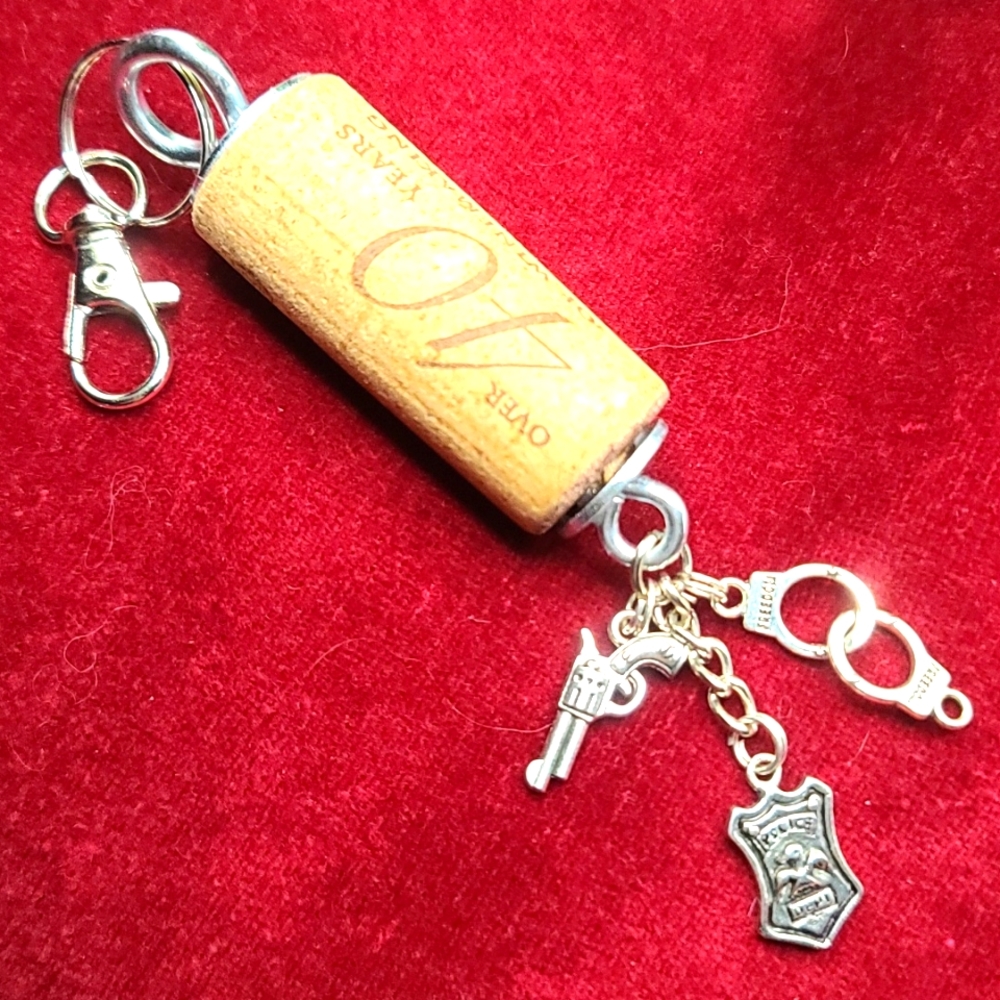 LAW ENFORCMENT POLICE Wine Cork Key Chain - Purse Charm - Upcycled